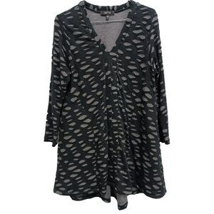 Comfy USA Womens Tunic Top Size Small Black Lagenlook Artsy‎ Distressed Look